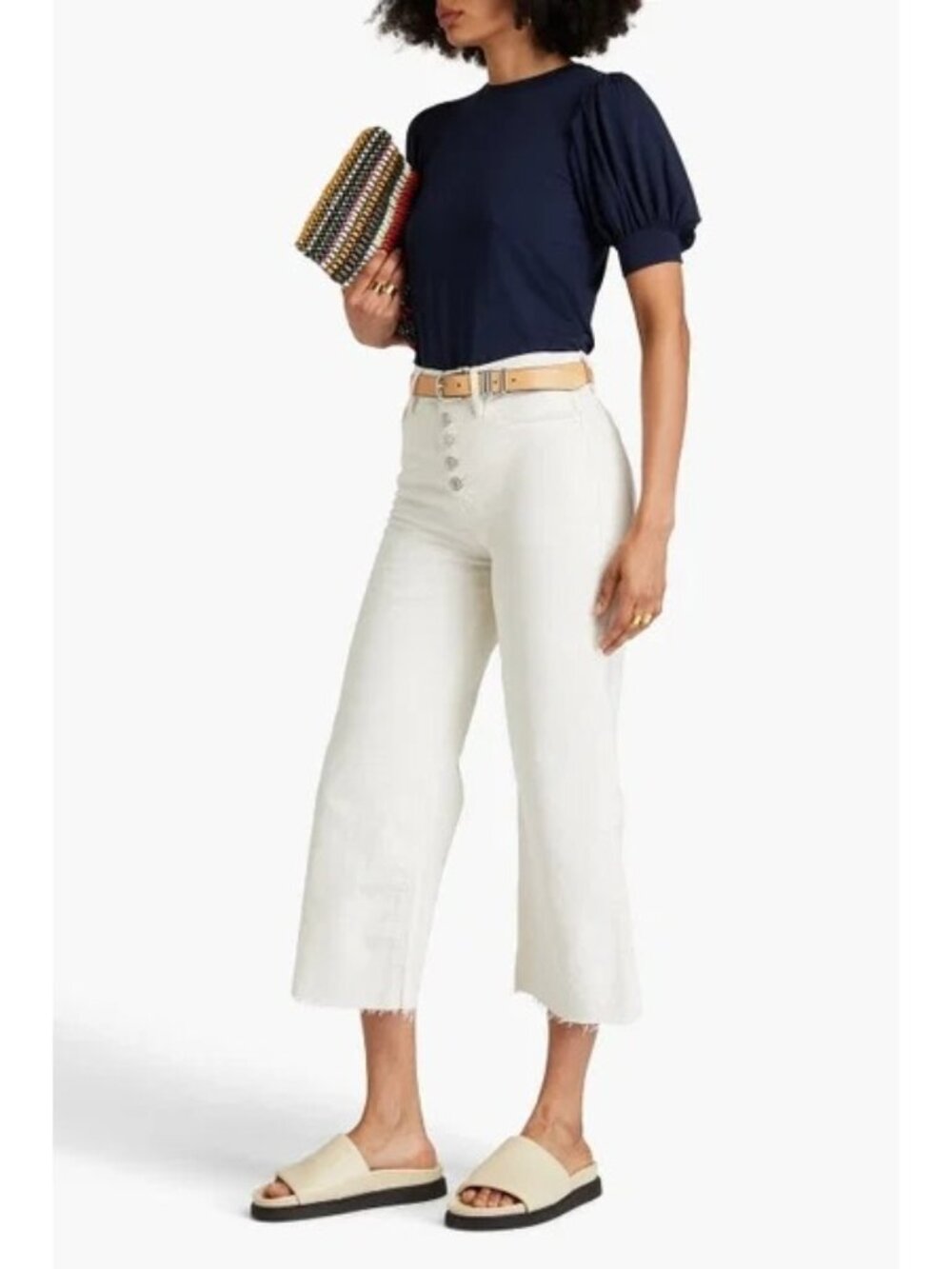 Frame Womens White Ali Wide Leg Cropped Wide-Leg Jeans 32 Button Fly (BB690)